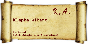 Klapka Albert névjegykártya